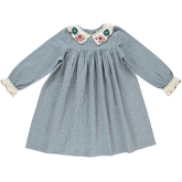 BEBE ORGANIC RHEA EMBROIDERED FLOWERS CHECKED DRESS